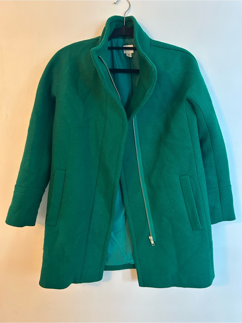 J Crew Emerald Green Zip-Front Coat